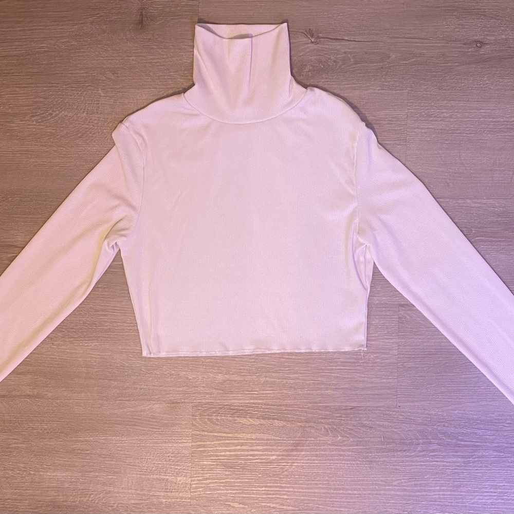 ROMWE, white, turtleneck, crop top, long sleeve, medium, US 6, EUR 38
